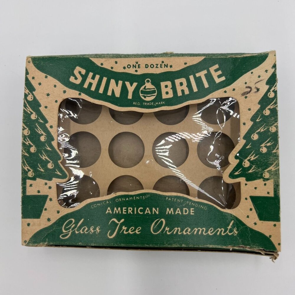Vintage Empty Shiny Brite Glass Tree Ornaments Box American Made 12 Pc Christmas